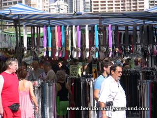 Market stall selling belts