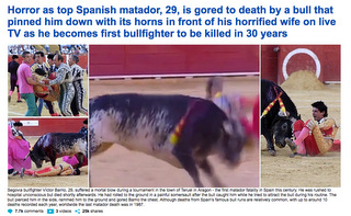 Daily Mail headline of death of matador