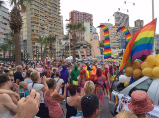 crowds cheering on the pride parade